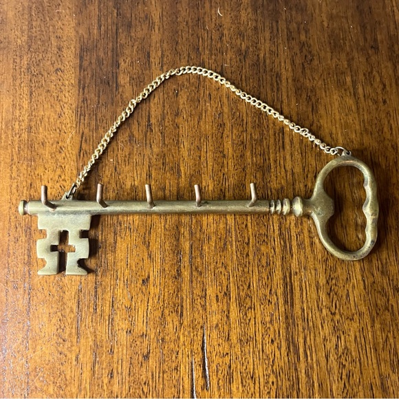 Vintage Brass Skeleton Key with Chain - Picture 1 of 5